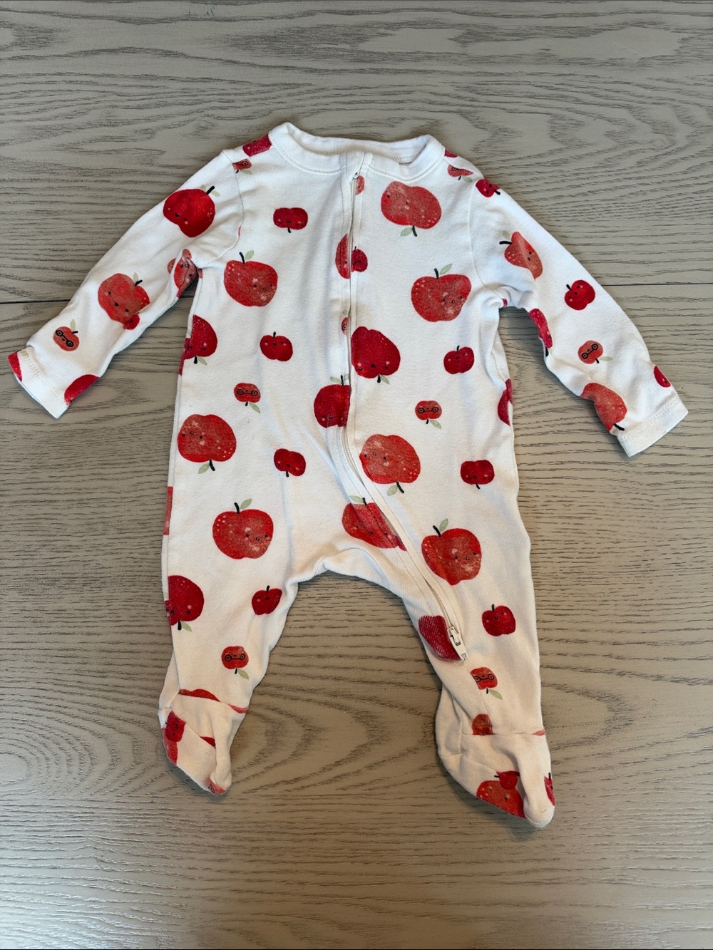 Old Navy White Baby Footed One-Piece with Red Apple Print